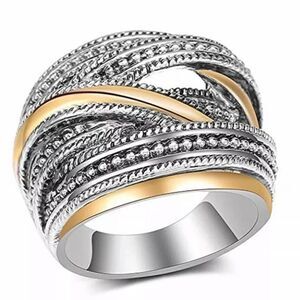 The Designer 2 Tone 925 Silver Statement Ring size 6